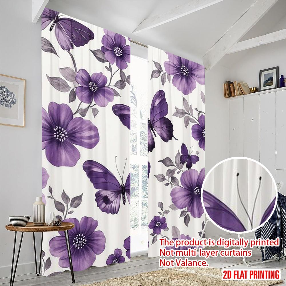 2ks, 2D plošný tisk Populární závěsové panely Fialové třepotání Polyester (bez tyče) Všestranný Všechno Perfektní do Kuchyně