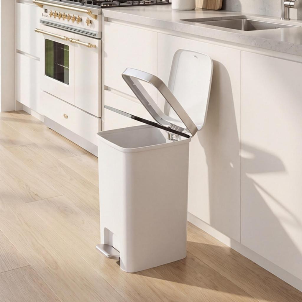 Foot Pedal Trash Can Hands Step Fitted Lid Refuse Container