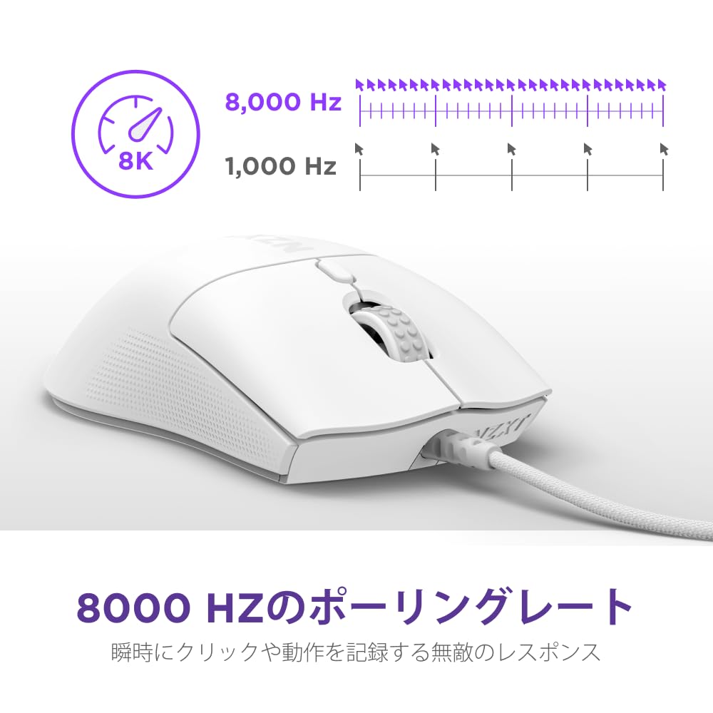 NZXT Lift 2 Symm White Lightweight Wired Gaming Mouse with 8K Polling Rate, 26000 DPI Sensor, Symmetrical Design, White (MS-001NW-04, MS0701)