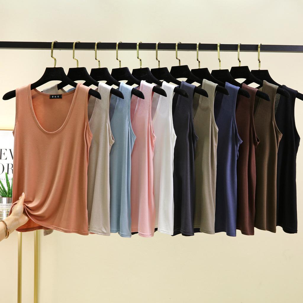 Oval neck elastic loose vest summer modal fashion versatile large size bottoming shirt hem arc women's top