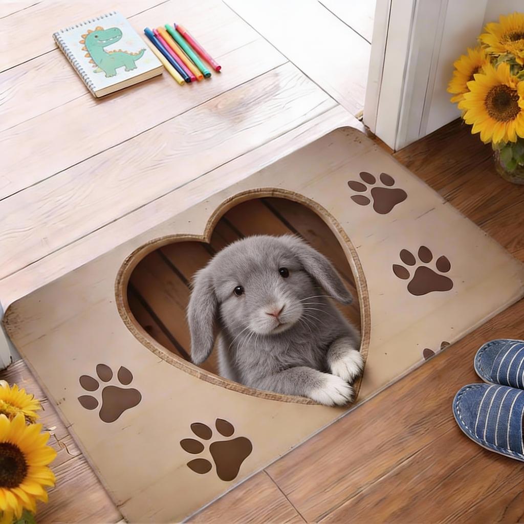 1pc Flannel Floor Mat, Outdoor Indoor Door Mat Souvenir and Holiday Gift, Cute Pomeranian Peeking Heart-Shaped Cardboard Box