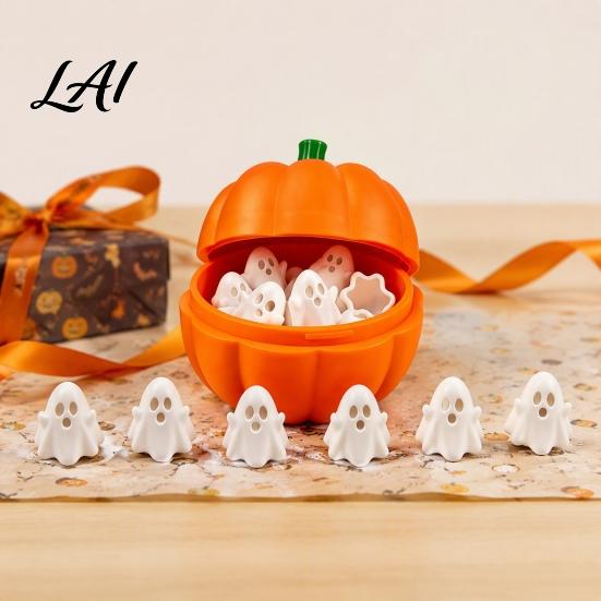 Pumpkin Storage Box Halloween with 20 Mini Ghosts for Candy & 3D Printed Treat Container Lid Trick or Treat Holiday Party Spooky Ghost Decorations