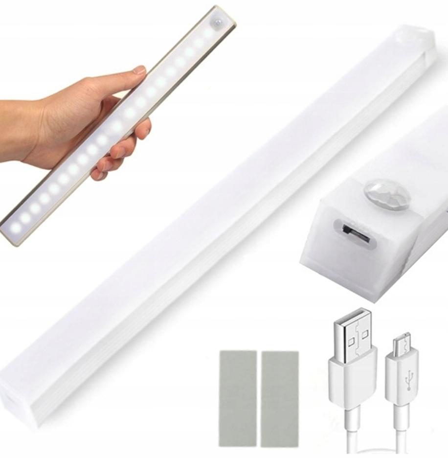 LED wardrobe lamp 30 cm with motion sensor, USB charging, self-adhesive