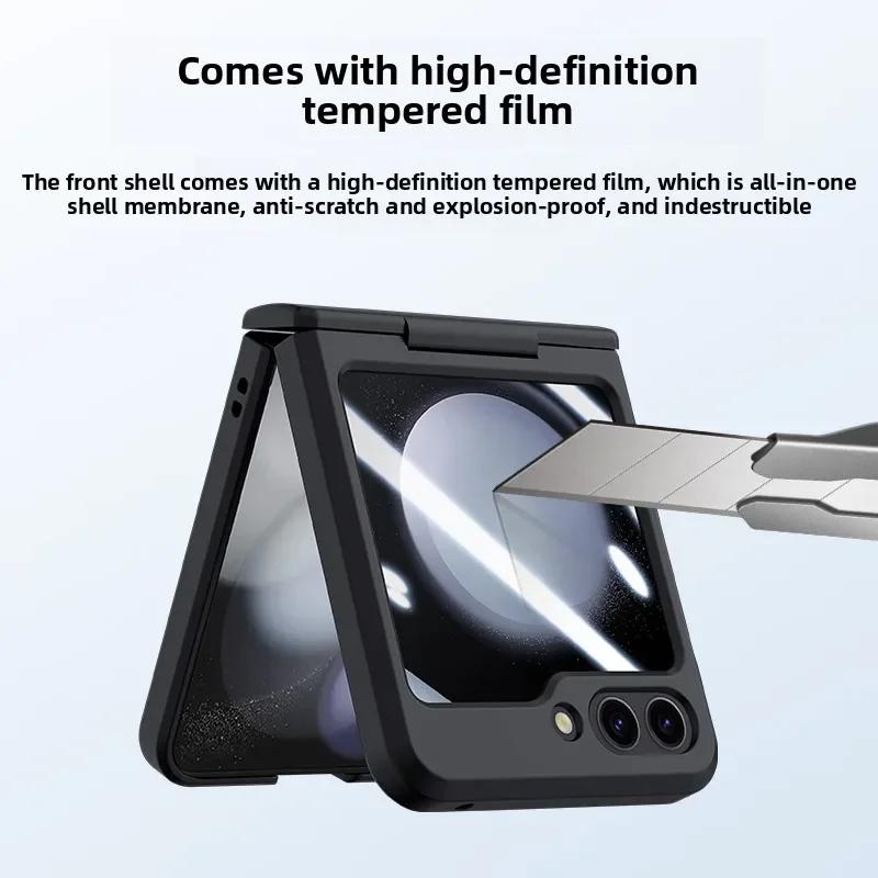 Phone Case for Samsung Z Flip 7 Fe 6 5 4 3 Flip6 Flip5 with Tempered Film Hinge Protection Protective Cover Skin Feel