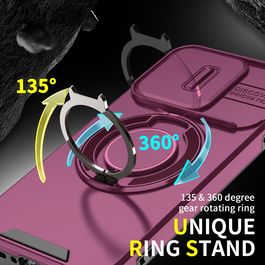 Magnetic Metal Ring Stand Armor Case For OPPO Reno 15 16 Pro Reno15 FS 15F Reno16 FS 16F Slide Push Window Lens Protection Cover