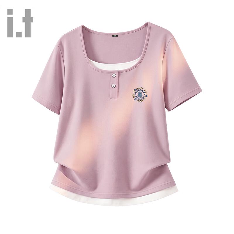 Fingercroxx IT Women s Henley Neck Faux Two-Piece Slim Fit T-shirt XL