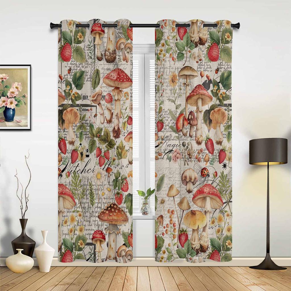 Mushroom Sunflower Flower Plant Vintage Curtains for Bedroom Living Room Drapes Kitchen Kid's Room Window Curtain Home Decor