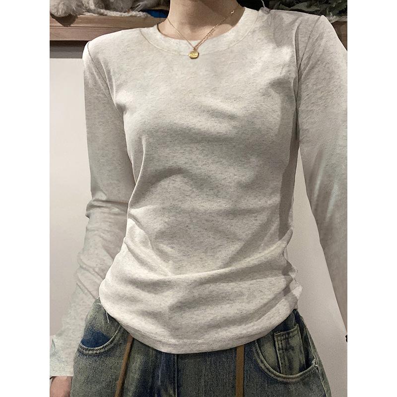 

Autumn Winter Solid Color Casual Fashion simple All-match Bottomed Tee Women Long Sleeve T-shirt Pullover Top S