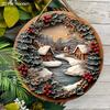 Rustic Christmas Wooden Sign with Snowy House Pattern - Navidad Round Sign for Front Door, Wall Hanging Decor - Ideal Christmas Decor