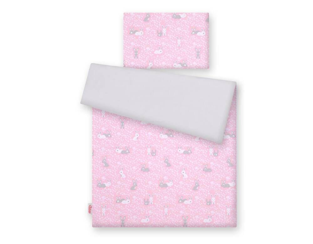 Double-sided 2-piece Cotton Children's Bedding - Pink/gray Bunnies