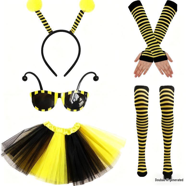 2026 Halloweenový kostým včelky Cosplay Set s křídly, pláštěm, čelenkou a brýlemi pro dospělé a děti
