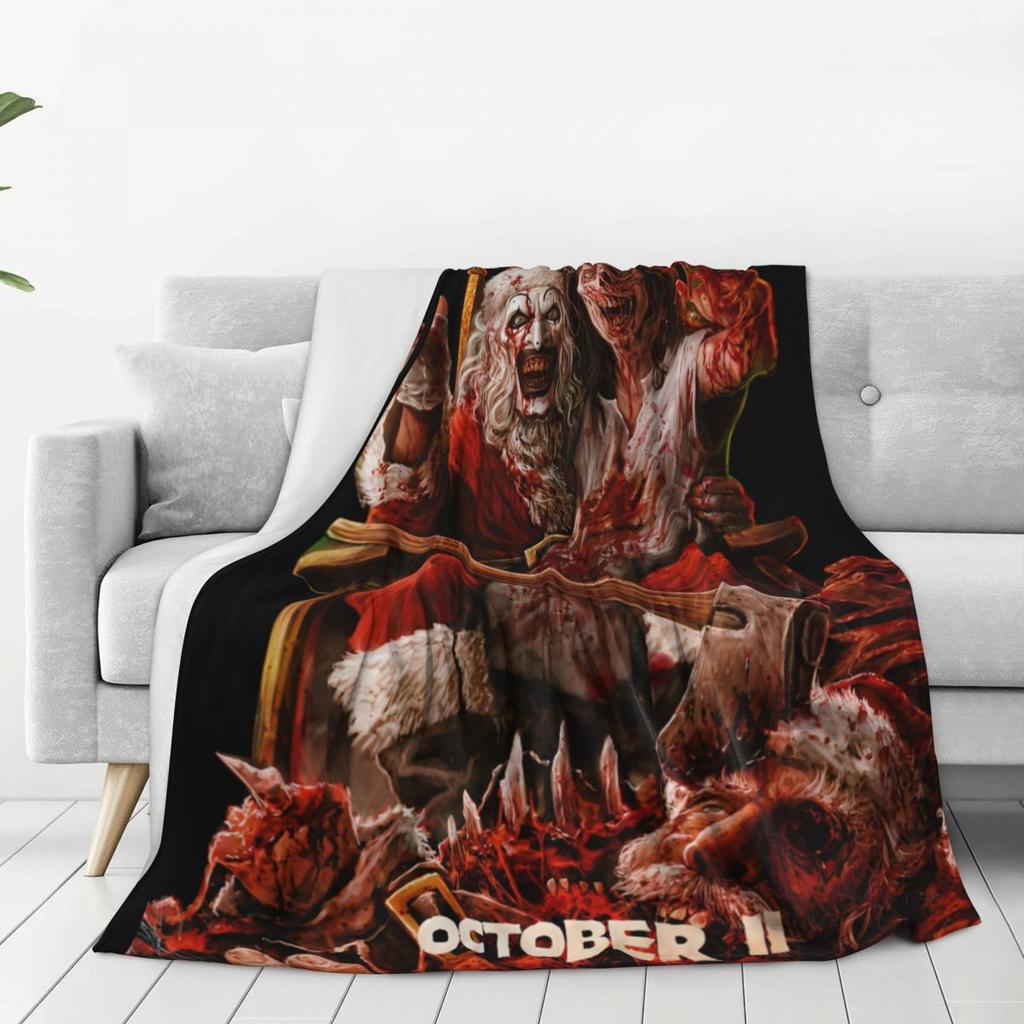 TERRIFIER 3 Comic Con Teaser Blanket Christmas Warm Pattern Plush Bedding Throws For Couch Bed Flannel Bedspread Bed Cover