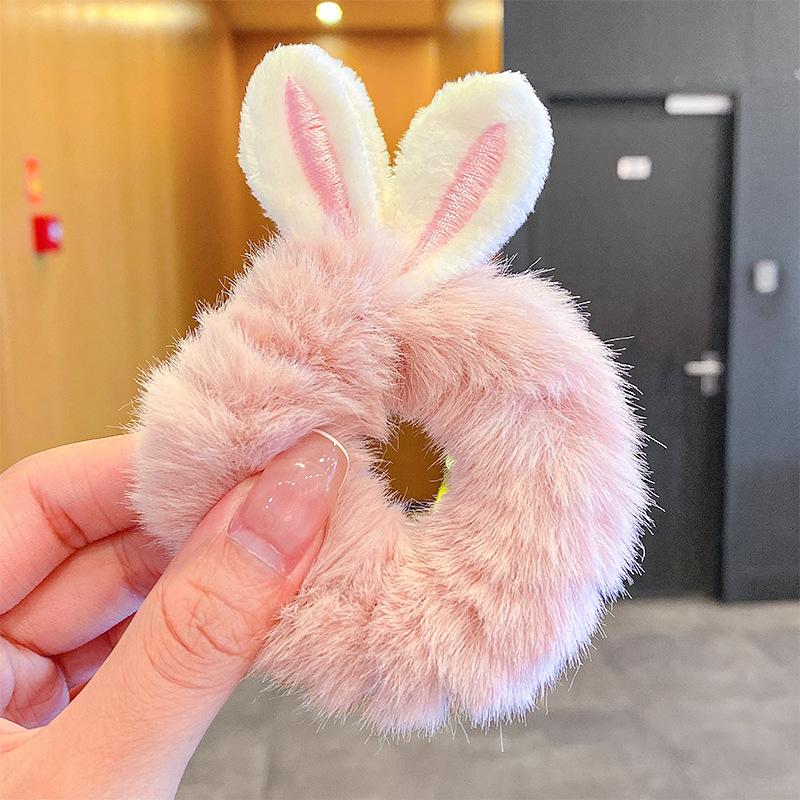 Cheapest Rabbit Ears Elastic Hair Bands Girls Women Fur Fluffy Hair Rings Imitation Rabbit Fur Plush Scrunchies Hair Accessories