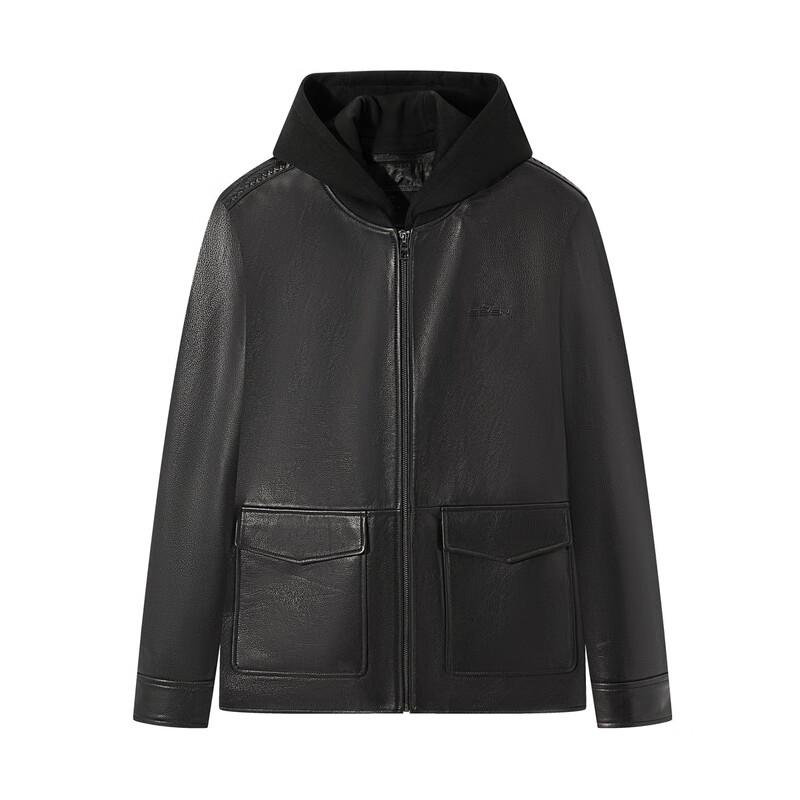 Septwolves Men's Detachable Hood Sheepskin Leather Jacket