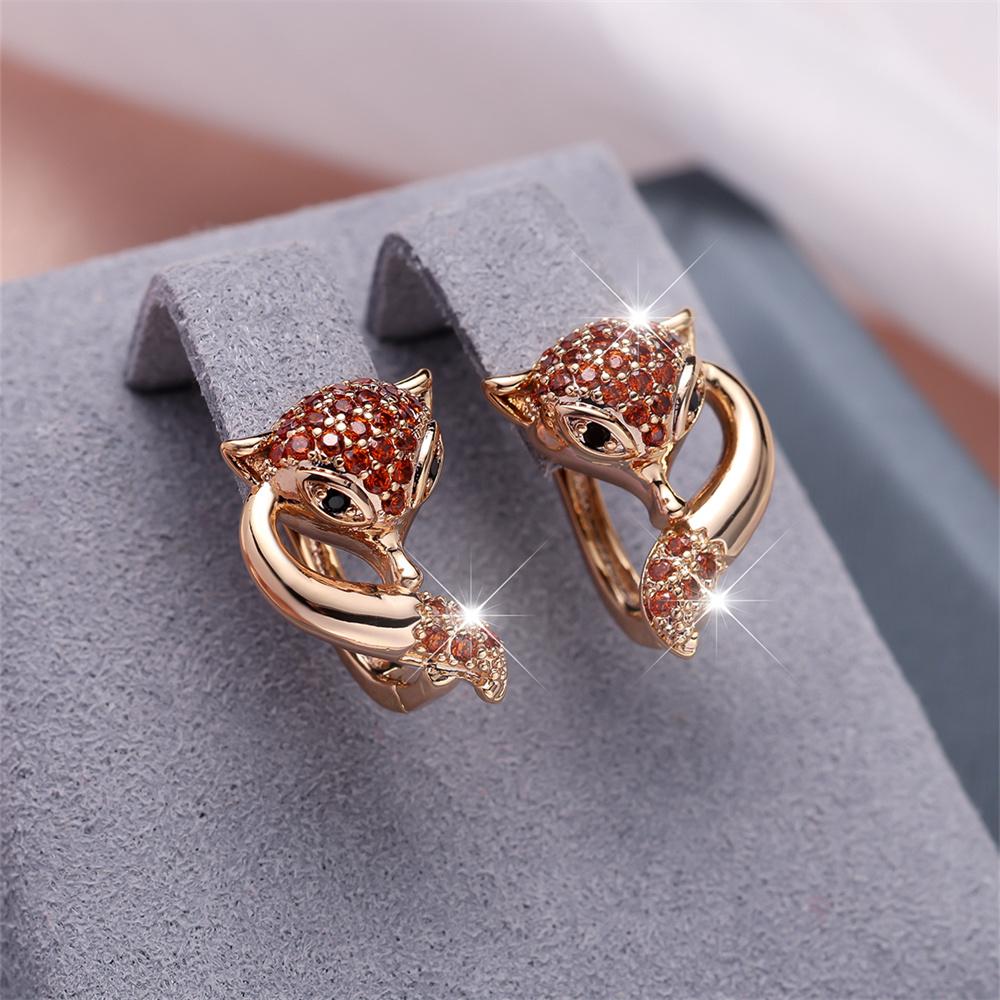 

Червоний кристал цирконій милі маленькі лисиці сережки-кільця для жінок вінтажне золото кольору вухо пряжкою весільні ювелірні вироби заручини подарунки на вечірку