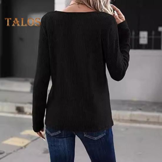 Topuri Dama Decolteu în V Mânecă Lungă Tricot Reiat Top cu Nasturi Decor Culoare Solidă Croială Lejeră Elastic Cămașă de Toamnă Ținută Casual de Birou