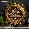 Golden Metal Christmas Wreath Rustic Wall Decor Holiday Sign Indoor Outdoor Hanging Home Door For Xmas Party