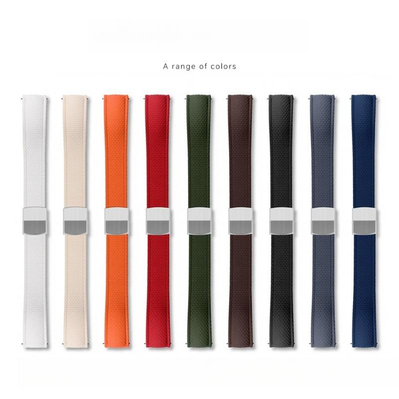 FKM Watch Band Fluoro Rubber Strap 18/19/20/21/22/24mm Quick Release Folding Clasp Cut To Size Replace Watch Bracelet for Men Women