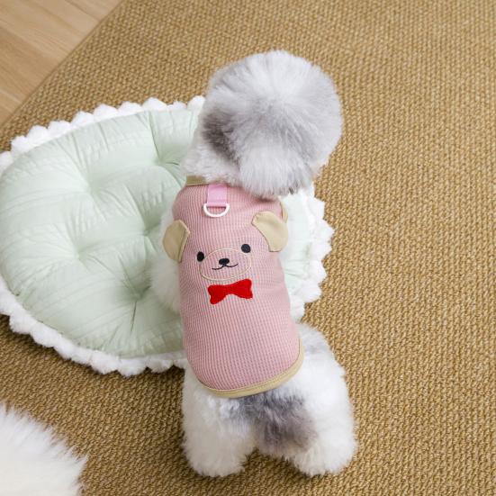 Haustierweste mit Zugring D-Ring Weiches Waffelgewebe Hautfreundliches Material Niedliches Design Kontrastfarbe Hundegeschirr Weste für Kleine Hunde Teddy Bichon