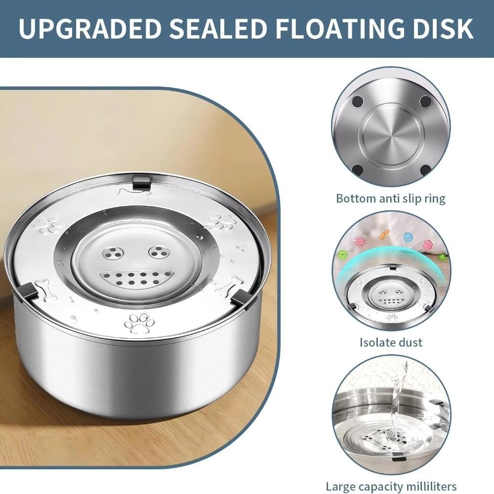 Stainless Steel Dog Water Bowl Anti-Splash Non-Slip Base Cat Floating Bowl Anti-Spill Portable Pet Water Feeder Outdoor