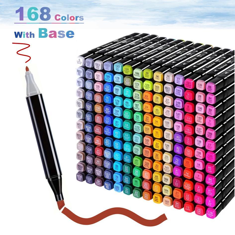 

36/168 шт. двухсторонних маркеров для эскизов с основой - яркие цвета на спиртовой основе для рисования и дизайна, случайные цвета 168pcs
