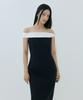 Lucirju Contrast Scarf Off-Shoulder Dress (Black)