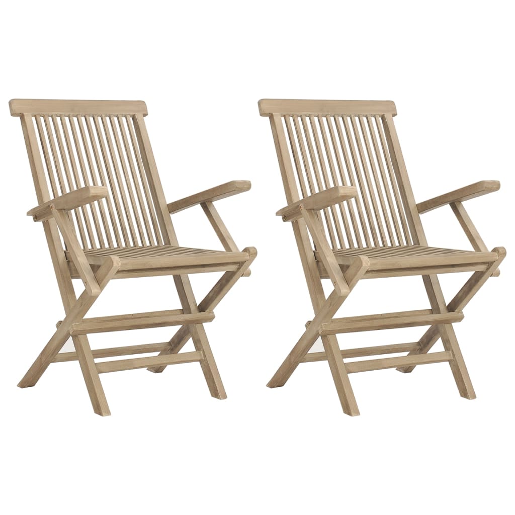 Garden Chairs 2 pcs Folding Grey 56x61x89 cm Solid Teak Wood