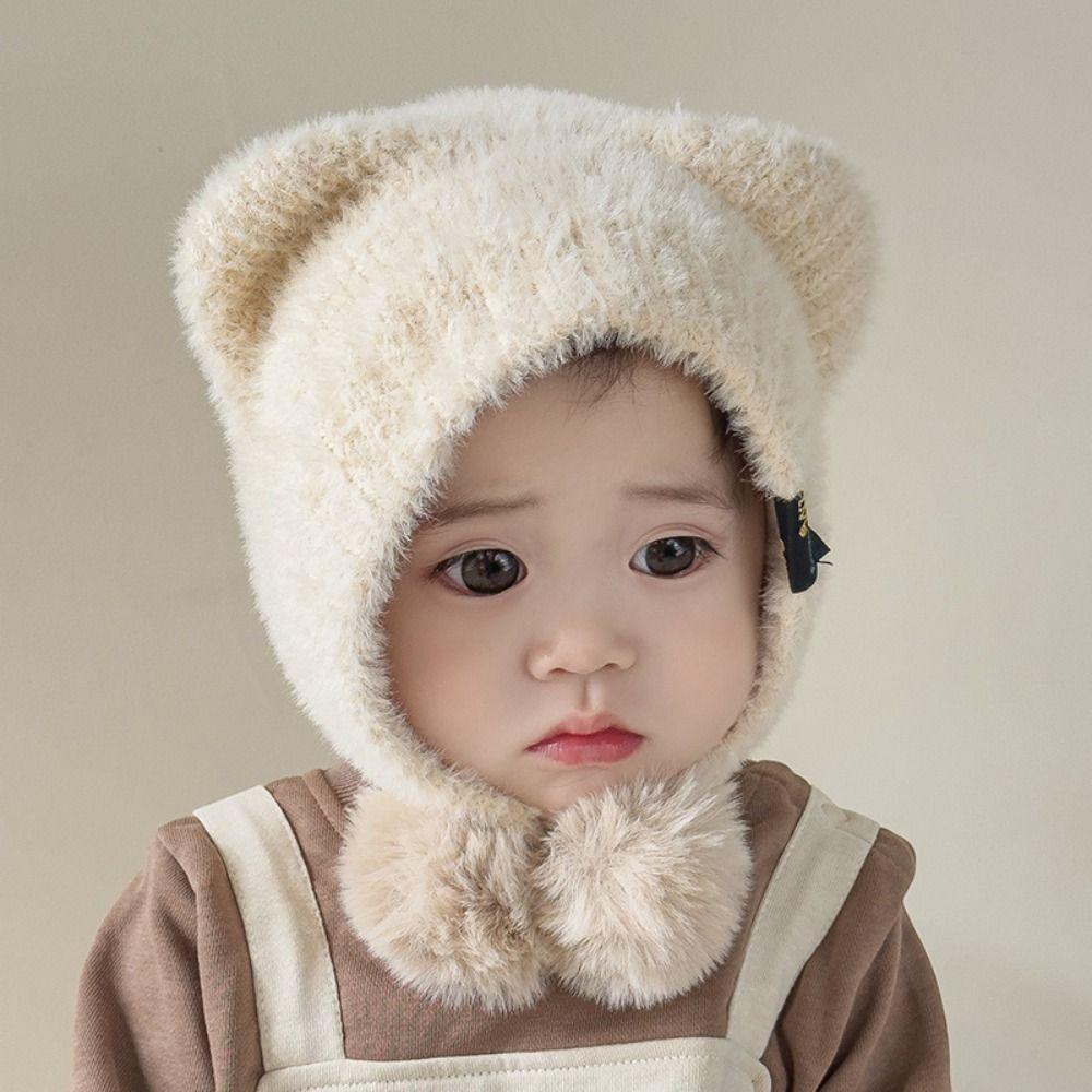 Plush Winter Baby Hat Pompom Ear Protection Warm Knitted Beanie Cap