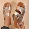 Fashion Fashion Gold Sequins Sandals for Women 2025 Summer Rivet Decor Platform Wedges Slippers Woman Plus Size Thick Bottom Sandles New