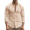 Herren Henry Hemden Baumwolle Leinen Slim Fit Kausal Hawaiianisch Einfarbig Basic Style Frühling Sommer Atmungsaktiv Herrenbekleidung