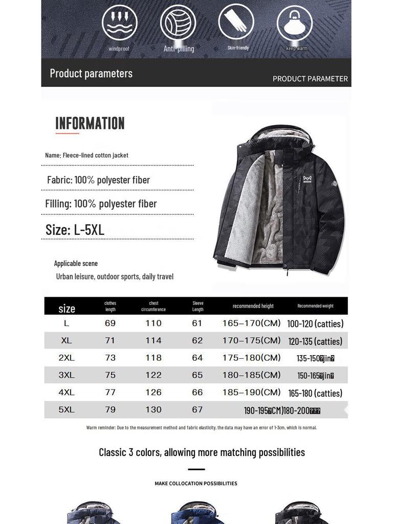 Mao Ren Men's Hooded Fleece Lined Winter Jacket