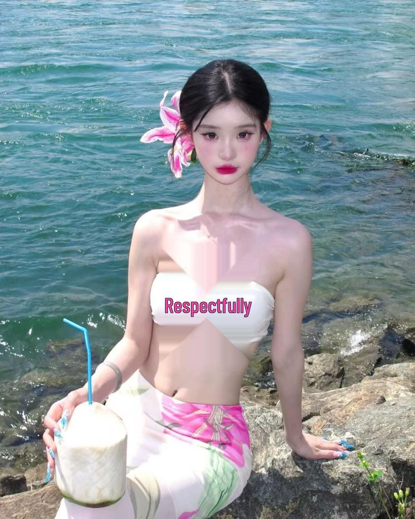 2025 Women's Strapless High Waist Beach Dress & Bikini Set - Sanya