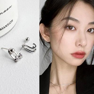 Double Line 3 In 1 Earrings S925 Silver Needle Anti-Hypertensive
