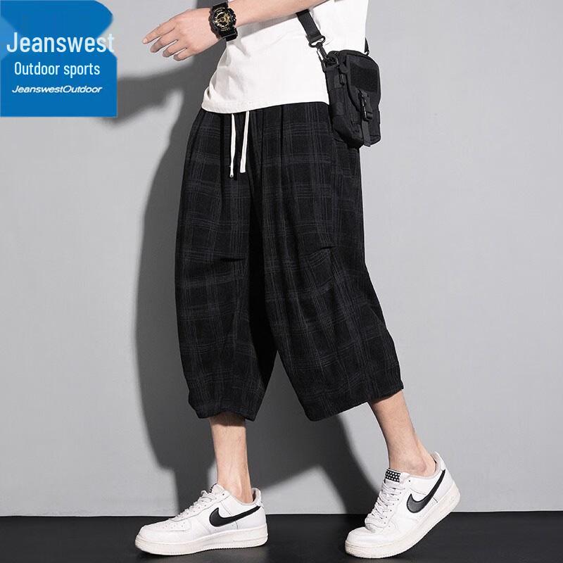 

Zhenweisi Men s Summer Loose Straight-Leg Plaid Cropped Casual Pants 2XL