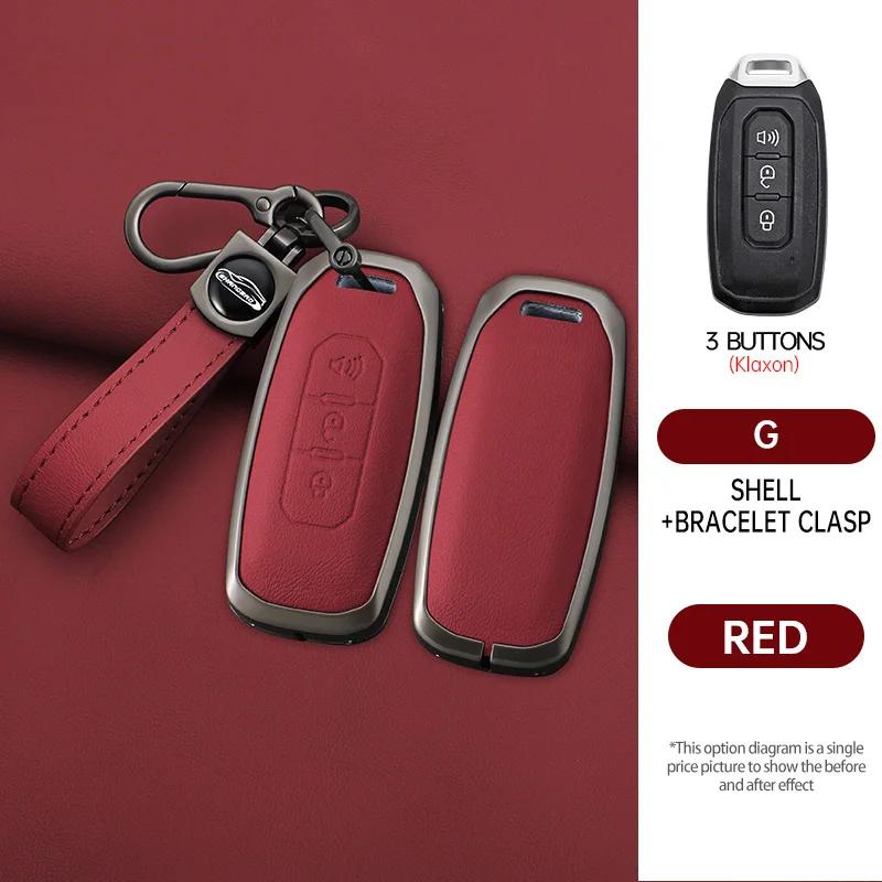 Interior Mouldings 3 Buttons Zinc Alloy Leather Car Key Case Cover Shell For Ford Territory 2019 - 2024 Protection Keychain Auto