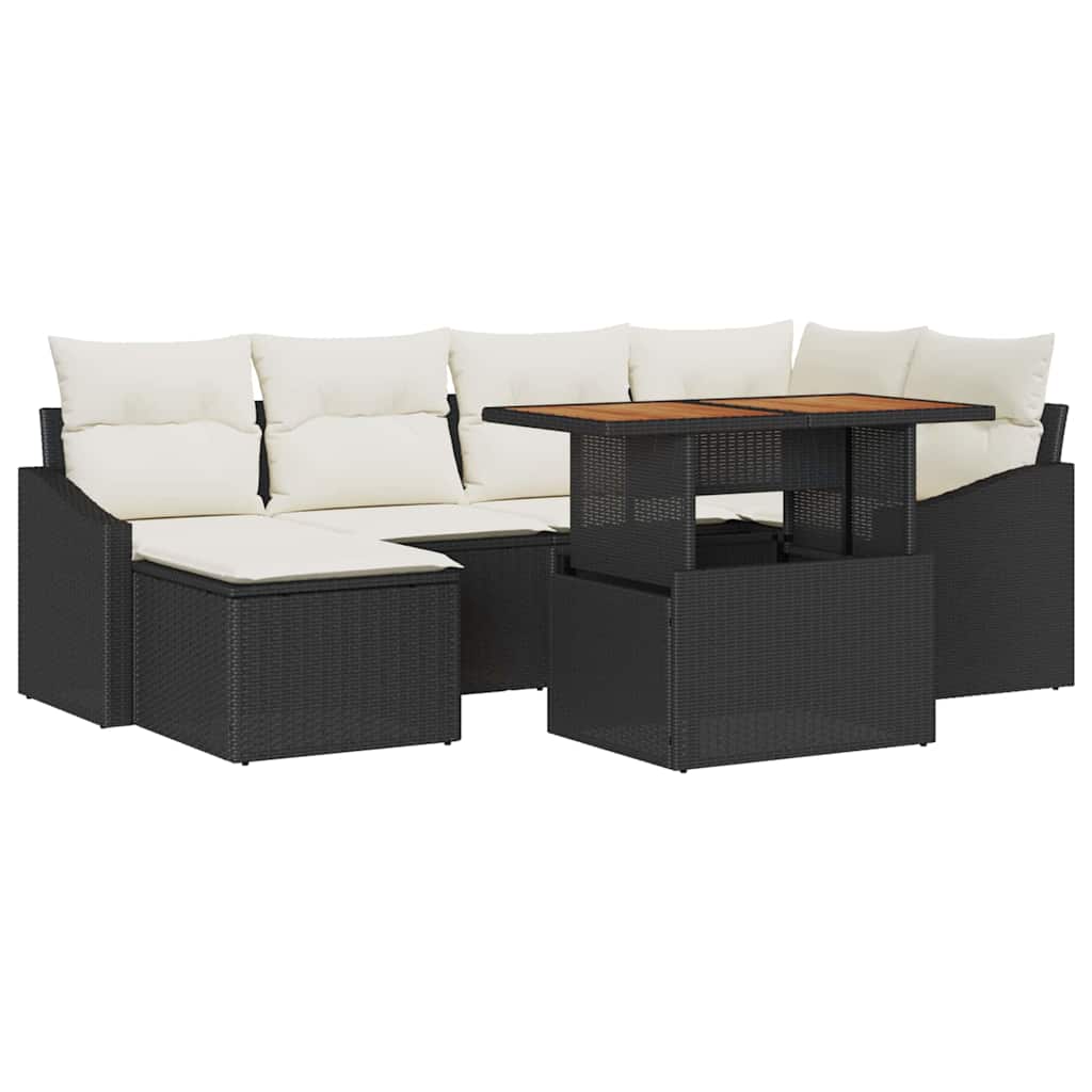 Garden Sofa Set with Storage 7 pcs Black Poly Rattan