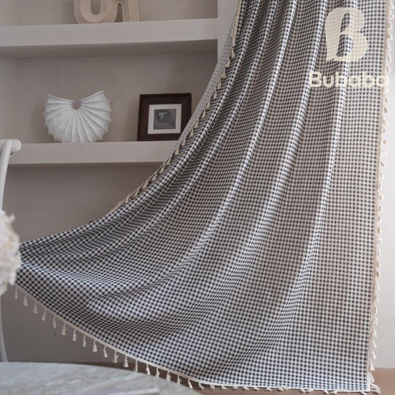 Bu Baba Orange Plaid Tassel Curtains - Semi-Shading, Decorative for Living Room, Bedroom, Kitchen, Balcony
