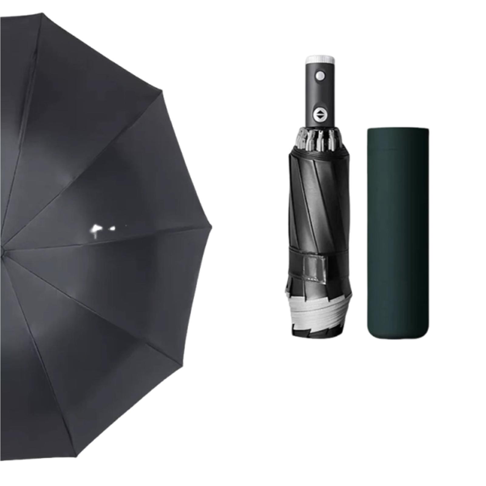 

2025 New Automatic Umbrella With Reflective Stripe Reverse Led Light Umbrella Three Folding Inverted 10 Ribs With Battery Aluminum&10K чорний