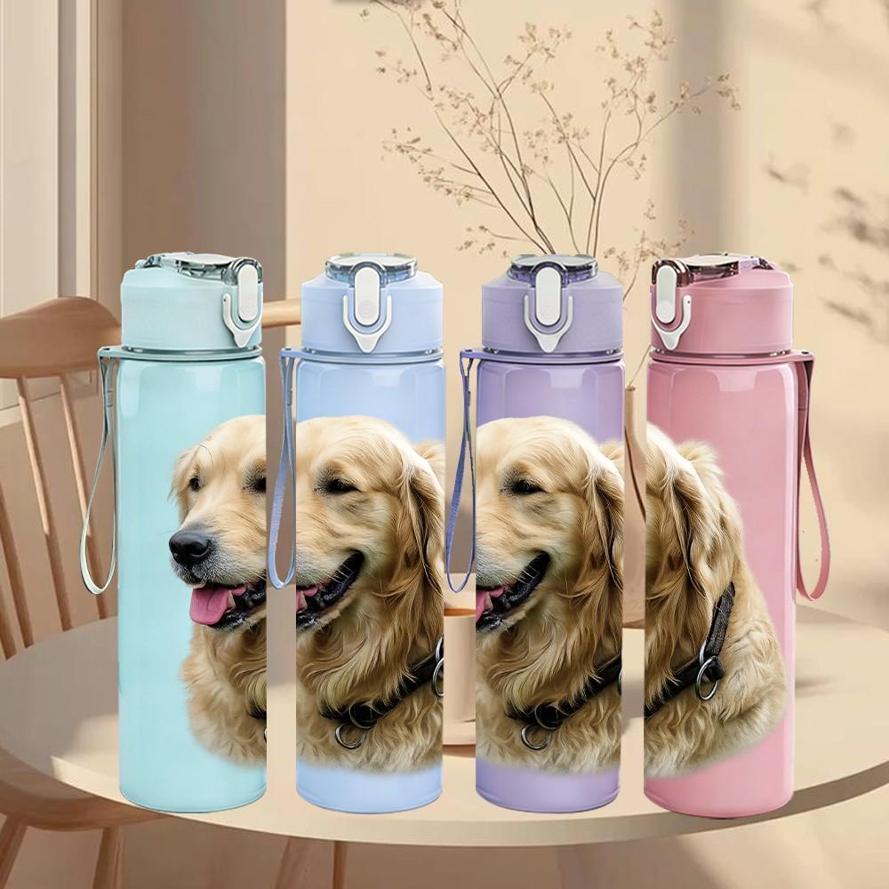 1PC Golden Retriever Dog Portrait Print 750ml Color Plastic Sports Water Bottle Leakproof Flip Straw Lid Suitable for Sports Office Home Use