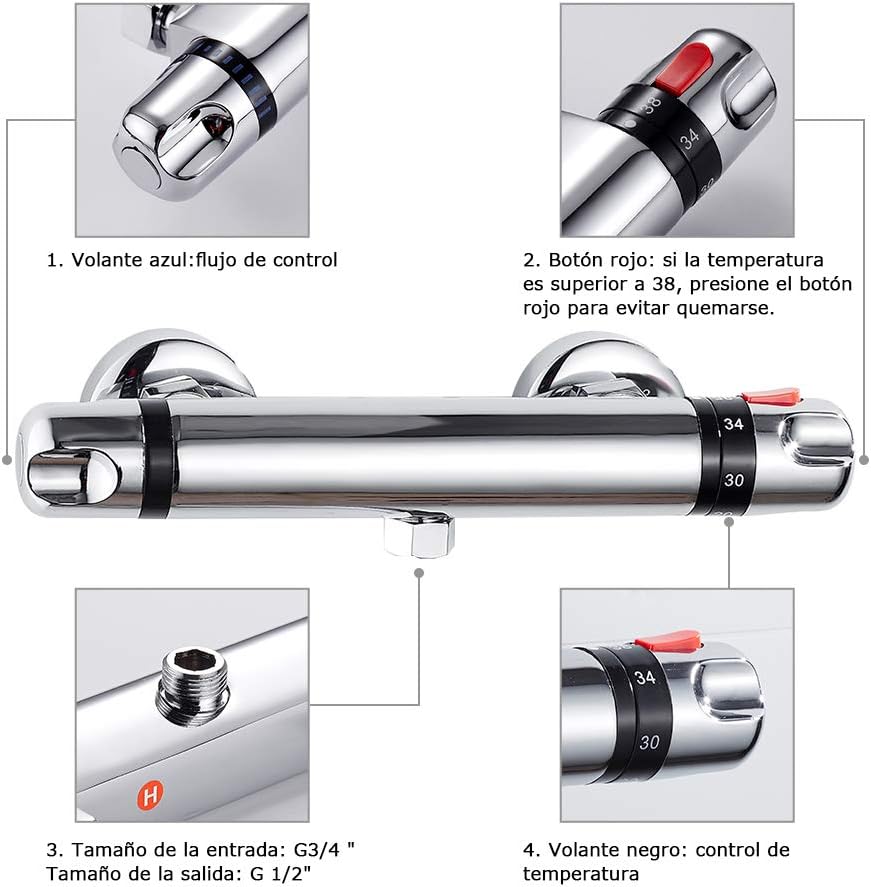 Badezimmer Thermostatische Duscharmatur Wandmontage Heiß Kalt Wasser Duschhahn Temperaturregelventil