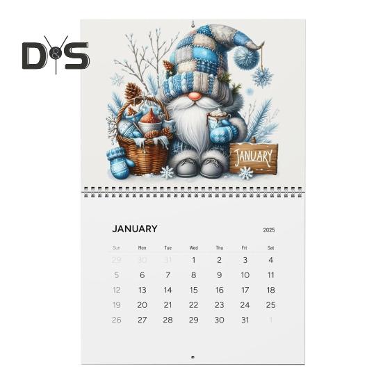 Настенный календарь 2025 Gnome, красочный ежемесячный планировщик с гномами, настенный календарь со спиральным переплетом для домашнего офиса, декор