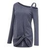 Womens Casual Soft Long Sleeves O Neck Knot Side  Blouse Top T-Shirt