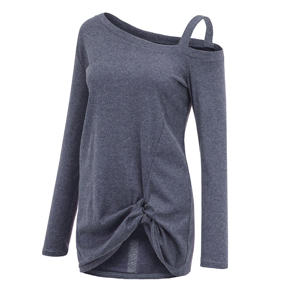 Womens Casual Soft Long Sleeves O Neck Knot Side Blouse Top T-Shirt
