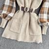 Autumn/winter Fashion Suit Western Style Plaid Shirt + Sweater Vest Knit Two-piece Set