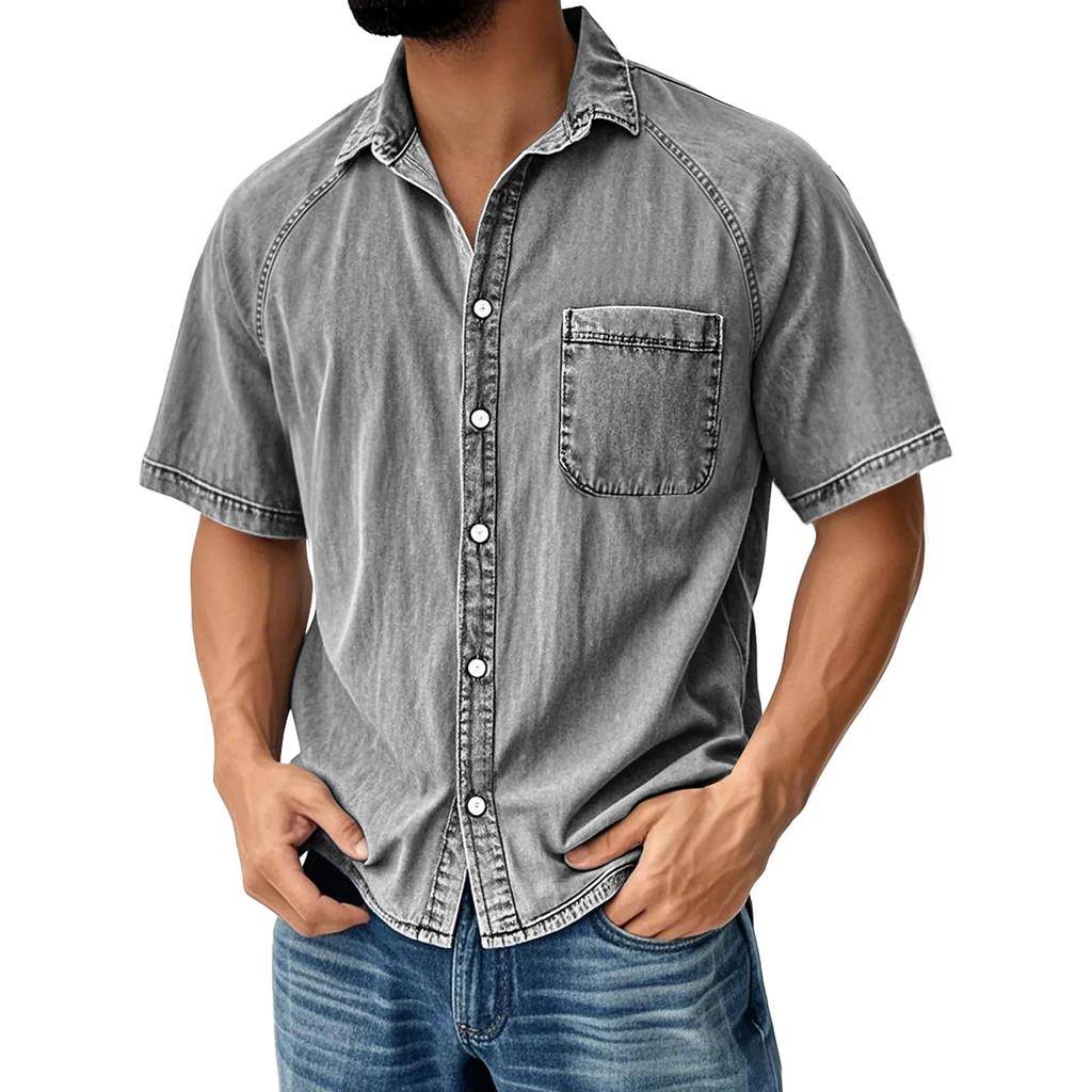 Men’s Summer Short Sleeve Button Front Casual Shirt with Chest Pocket Relaxed Fit Lightweight Open Cardigan Top