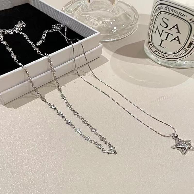 Y2K Double-Layer Star Pendant Necklace for Women Exquisite Sweet Collarbone Chain Vintage Causal Versatile Party Jewelry Gift