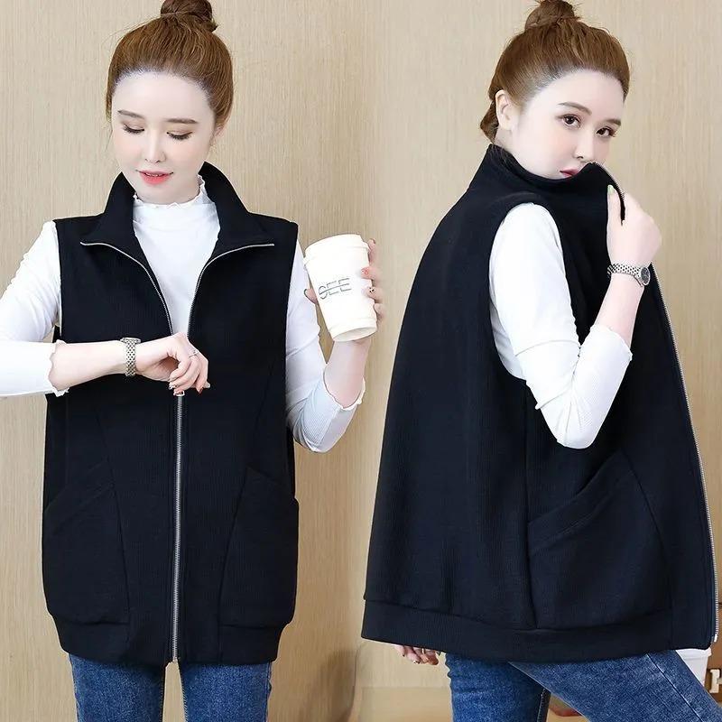 Gilet pour femme Nouveau style Style automne Gilet sweat-shirt cardigan ample polyvalent Veste décontractée de couleur unie polyvalente