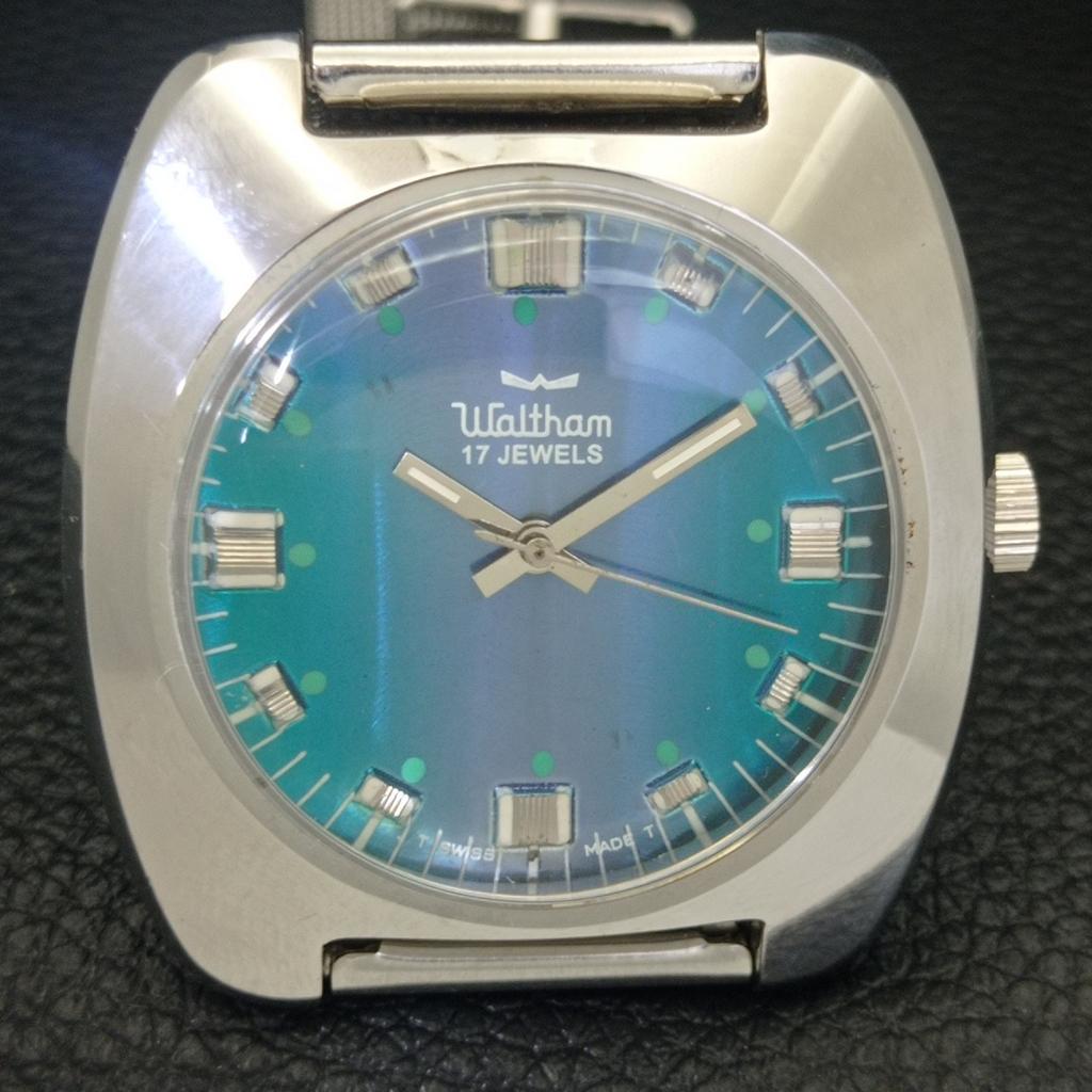VINTAGE WALTHAM HAND-WINDING SWISS MENS BLUE COLOR DIAL WRIST WATCH a701966-1 R207-a701966