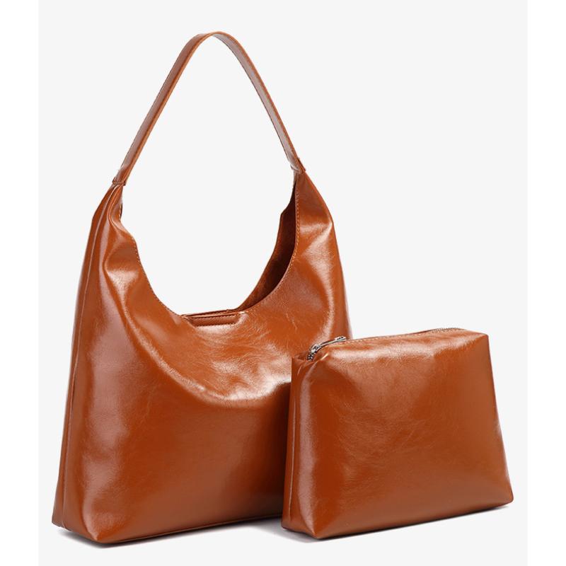 Lazy Style Retro Large-capacity Tote Bag Female Oil Wax Leather All-match Commuter One-shoulder Handbag