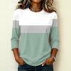 Women's Raglan Sleeve T-Shirt, Round Neck Three-Quarter Sleeve Striped Color-Block Pullover Top